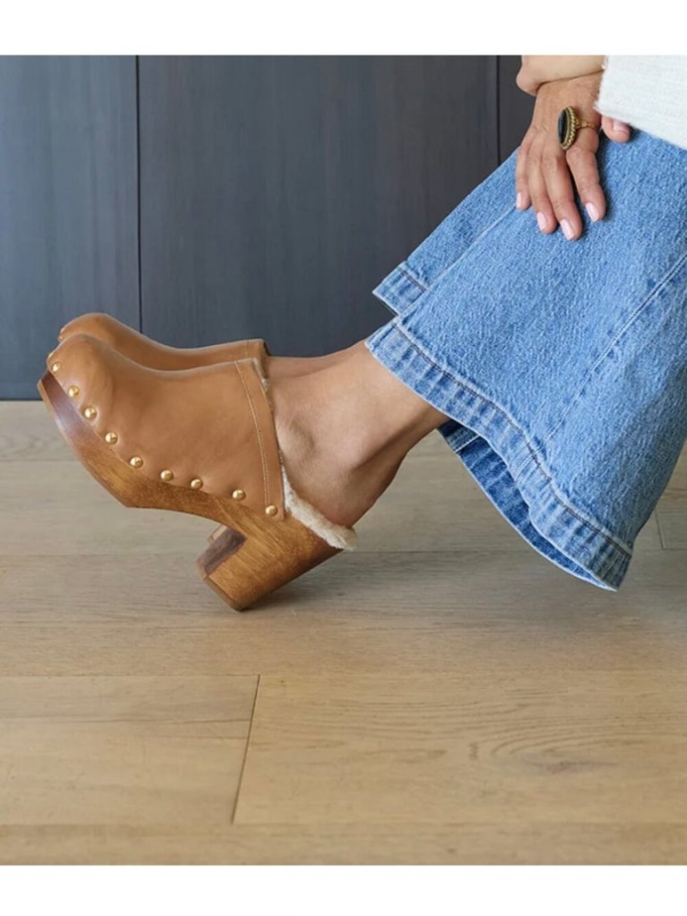 BEEK Woodpecker Sherling Clog in Saddle Leather